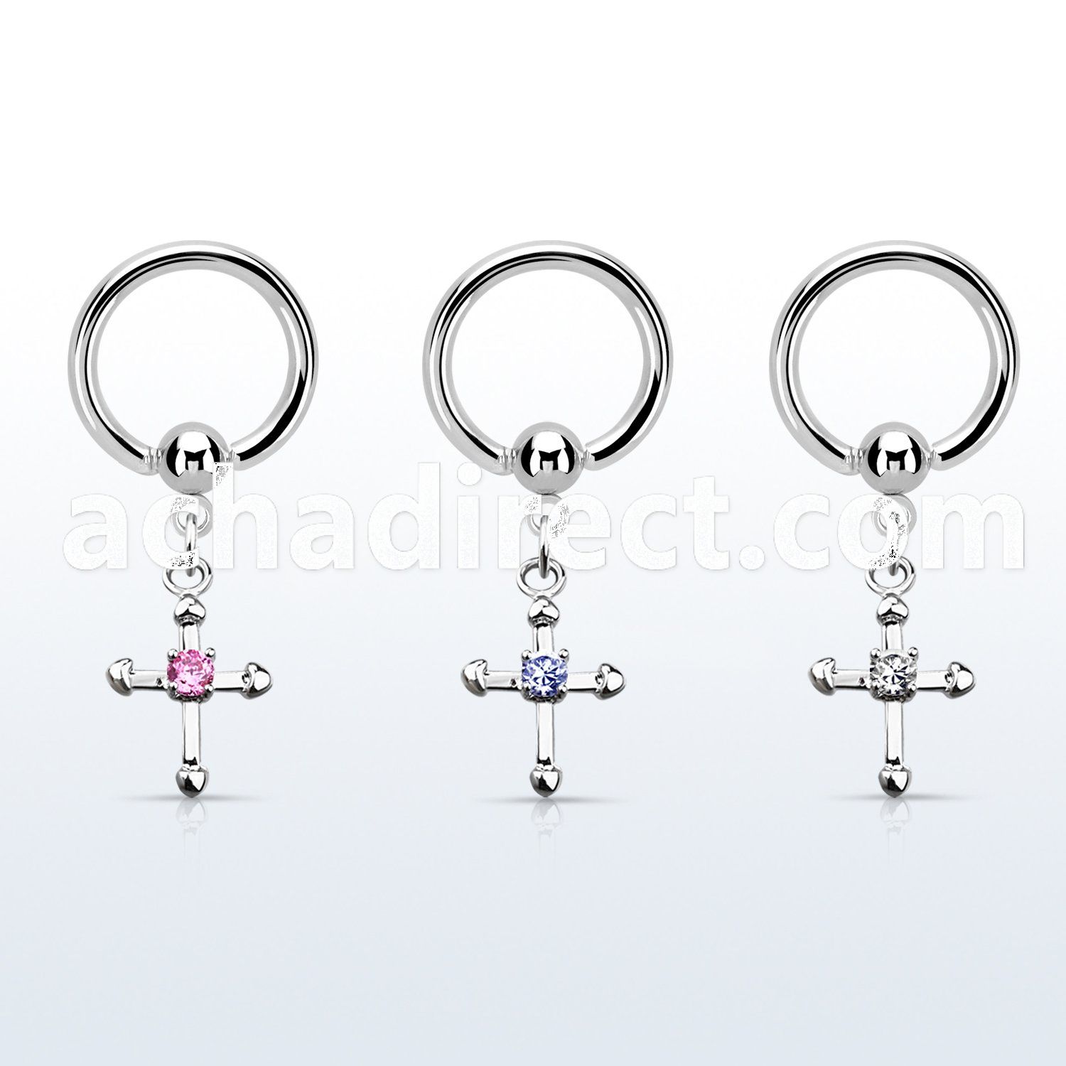 bcrsz14s steel bcr 1.2mm w a cross w tiny cz stone in the center