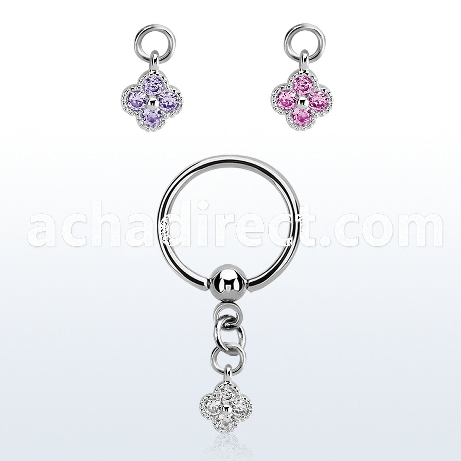 bcrsz411 steel bcr w dangling flower w cz stones 