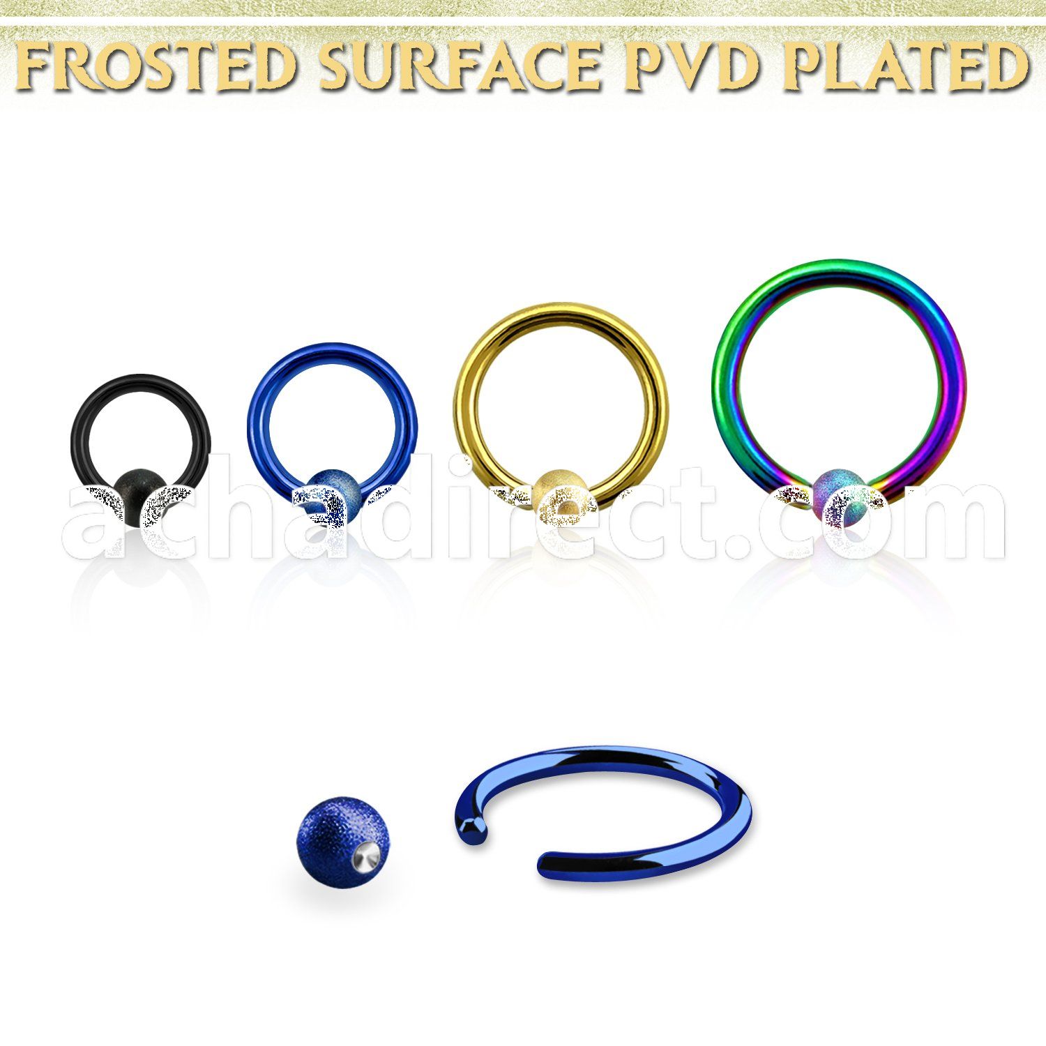 bcrt14f4 anodized steel ball closure ring, 14g w 4mm frosted ball