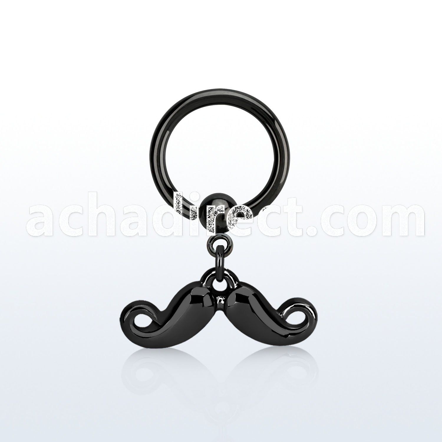 bcrtg518 black steel ball closure ring w dangling mustache