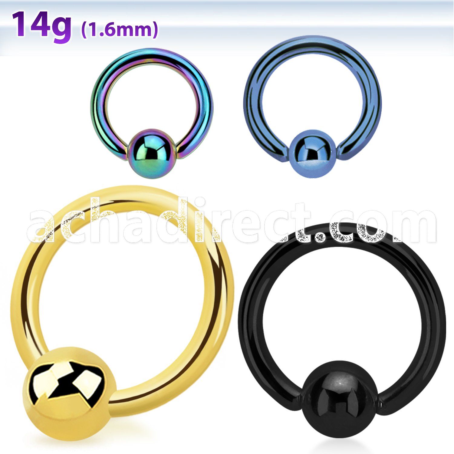 bcrtm pvd plated 316l steel ball closure ring with a 5mm ball