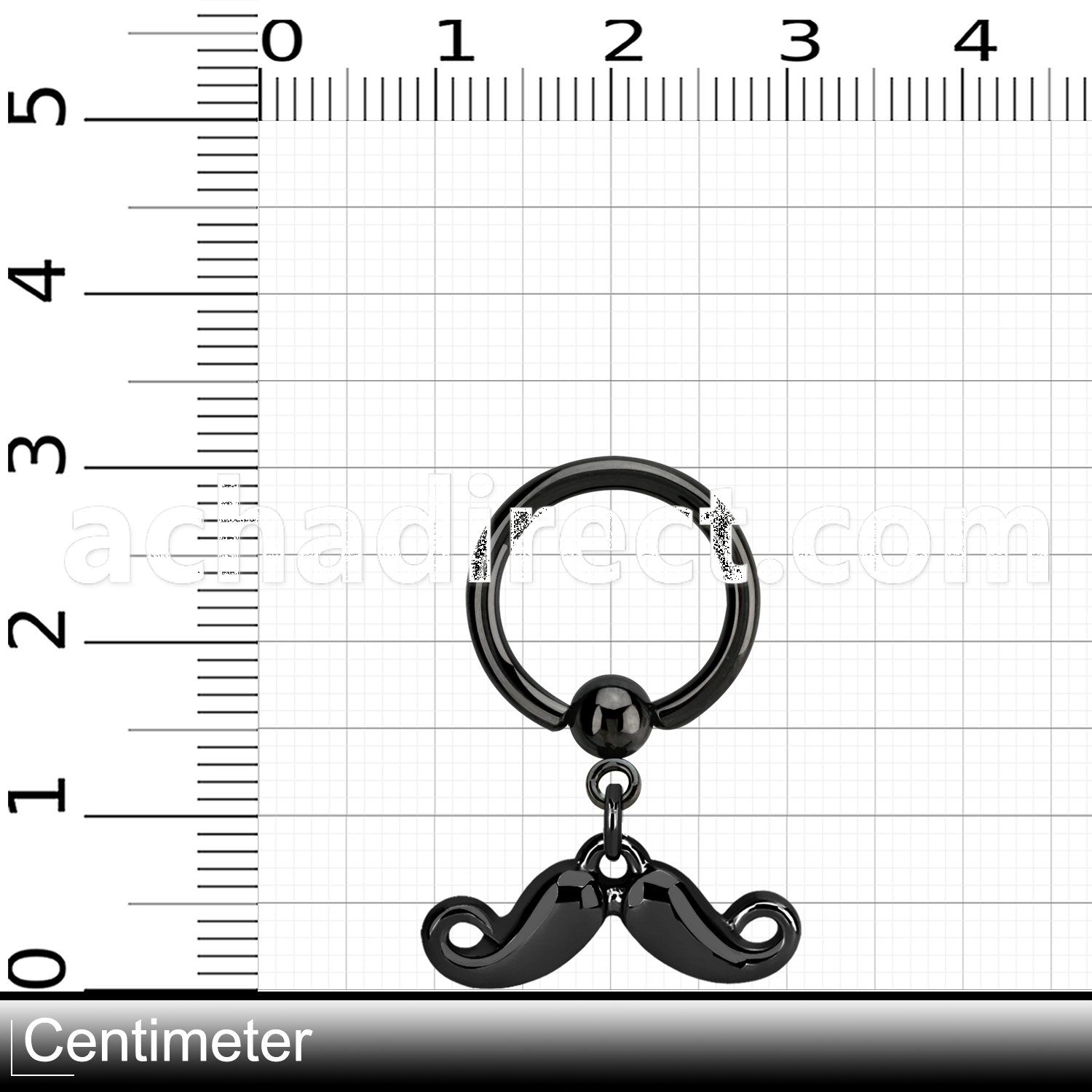 bcrts518 black plated steel ball closure ring w dangling mustache