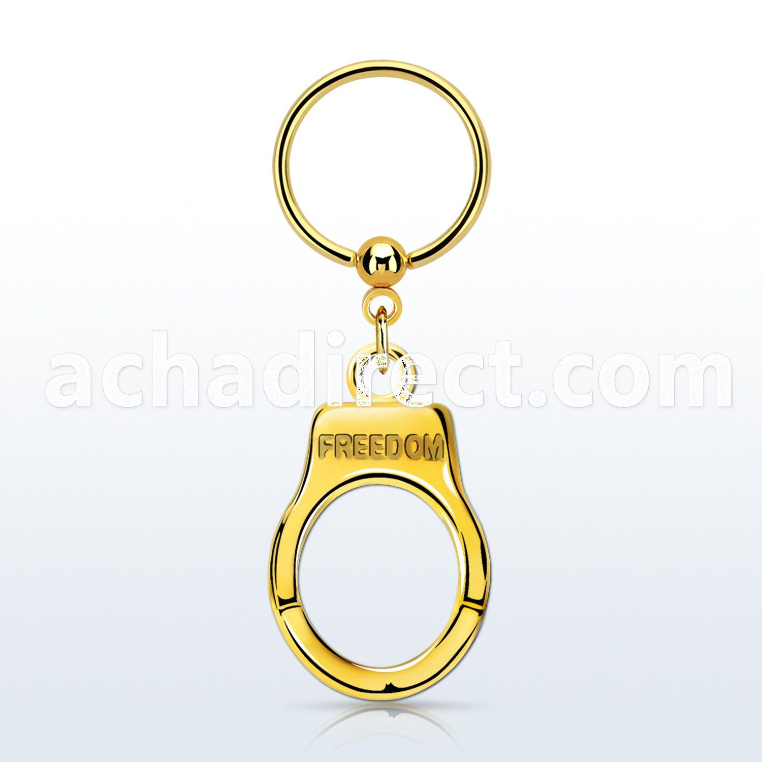 bcrts765 pvd plated steel ball closure ring w dangling handcuff