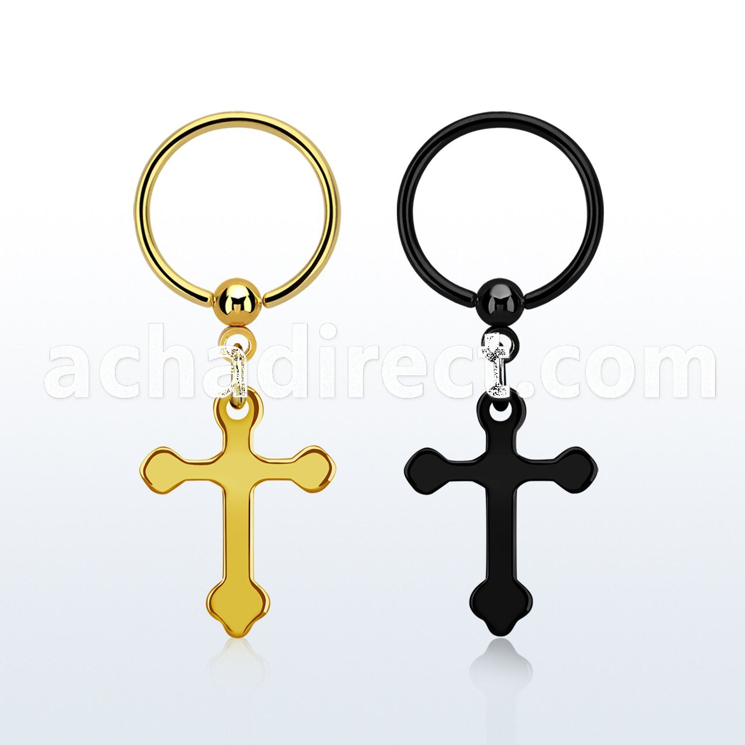 bcrtscro pvd plated steel ball closure ring dangling steel cross