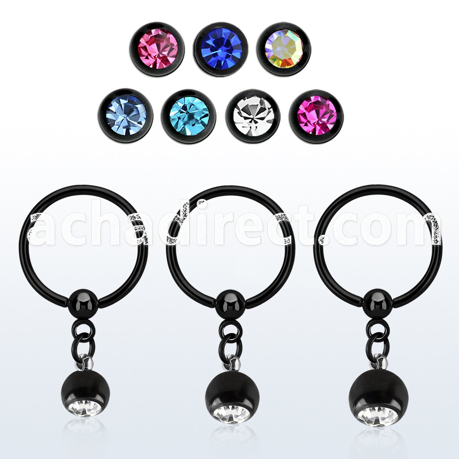 bcrtsjb black steel bcr 1.2mm w 5mm two color multi crystal ball
