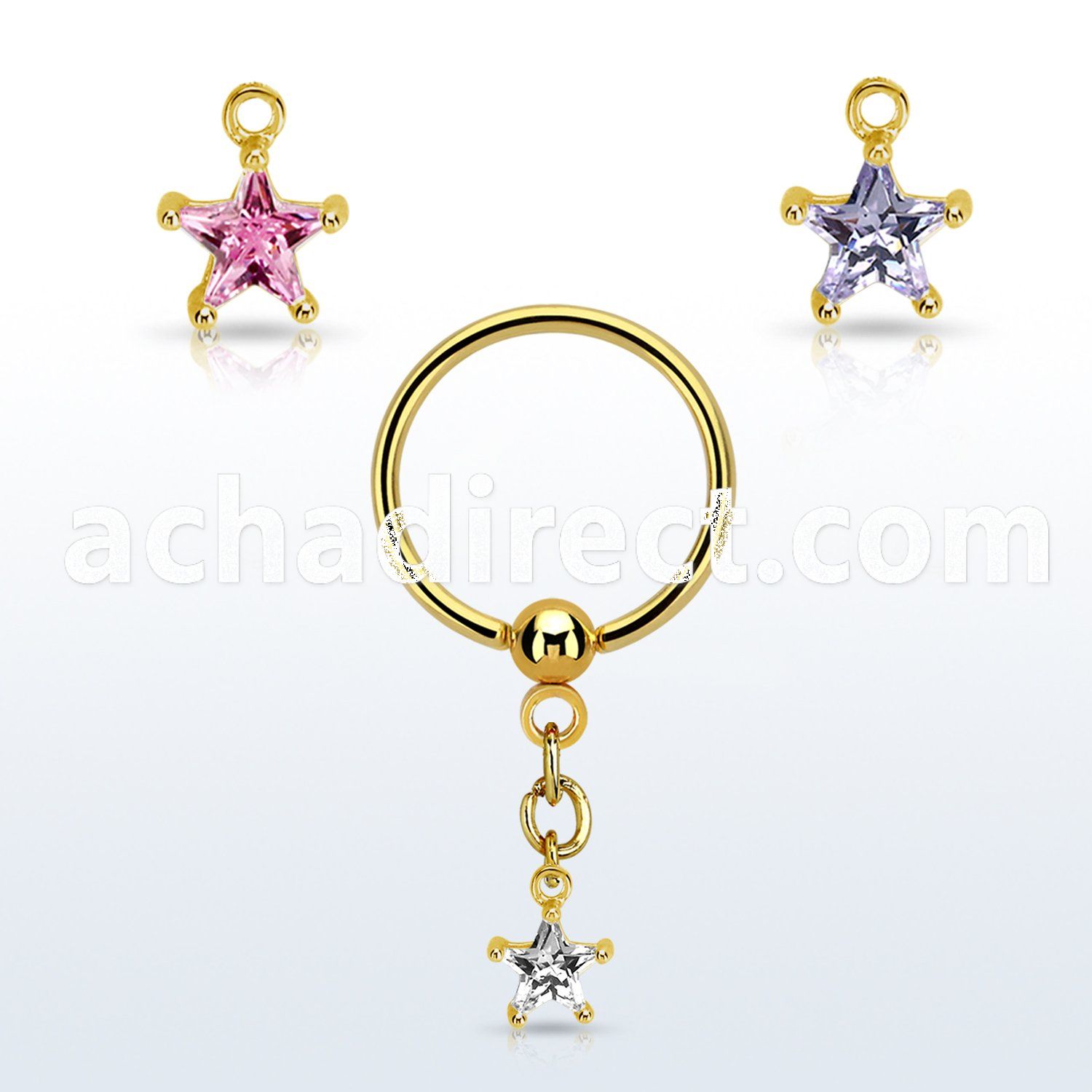 bcrtsz3 gold steel bcr 1.2mm w prong set star shaped cz stone