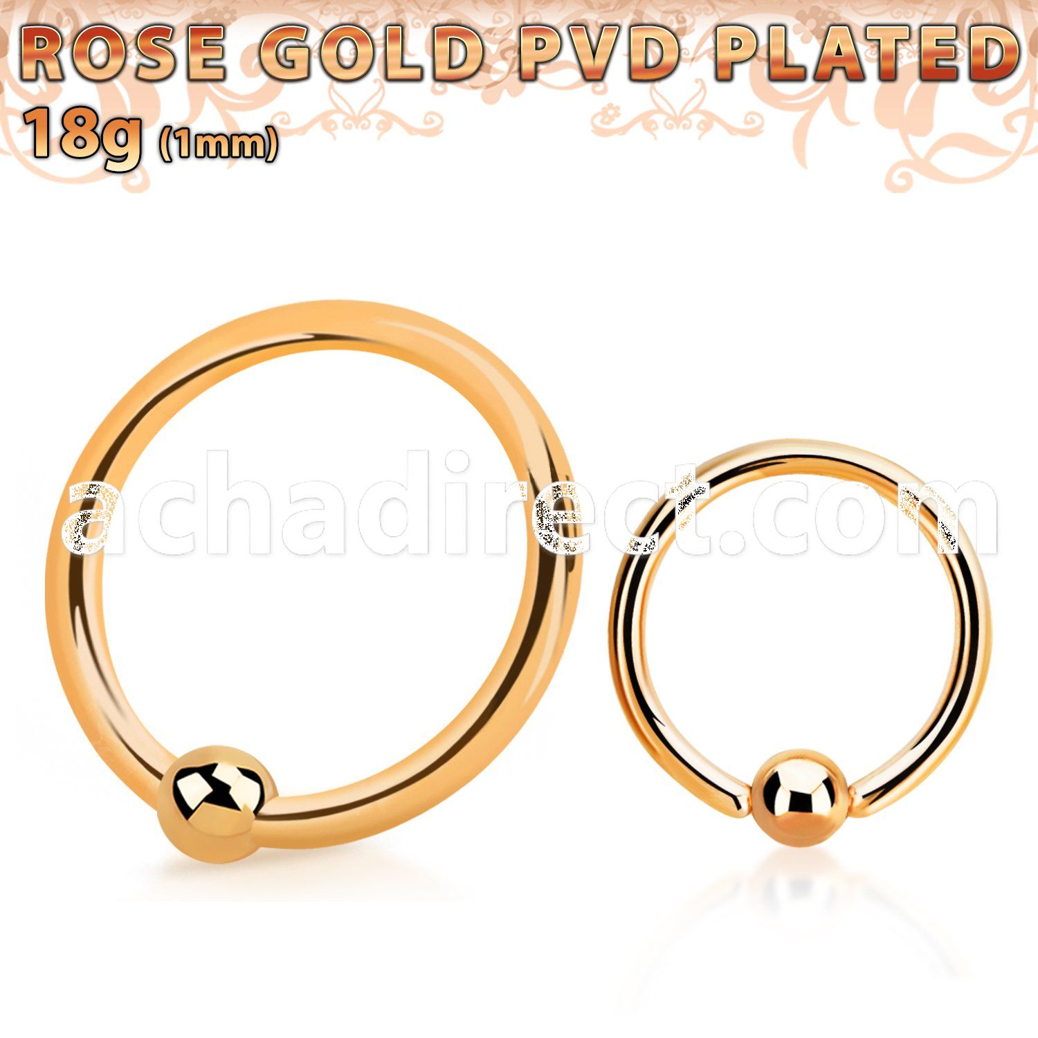 bcrtt18s rose gold 316l steel ball closure ring, w 2.5mm ball