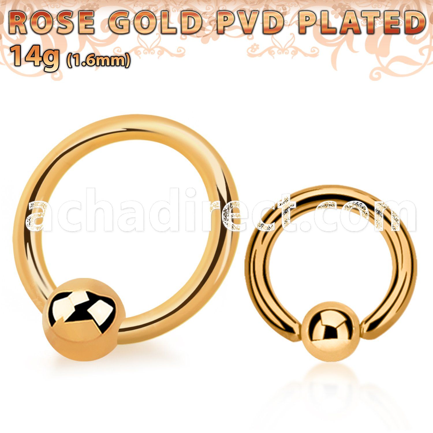 bcrtt rose gold plated 316l steel ball closure ring w 4mm ball