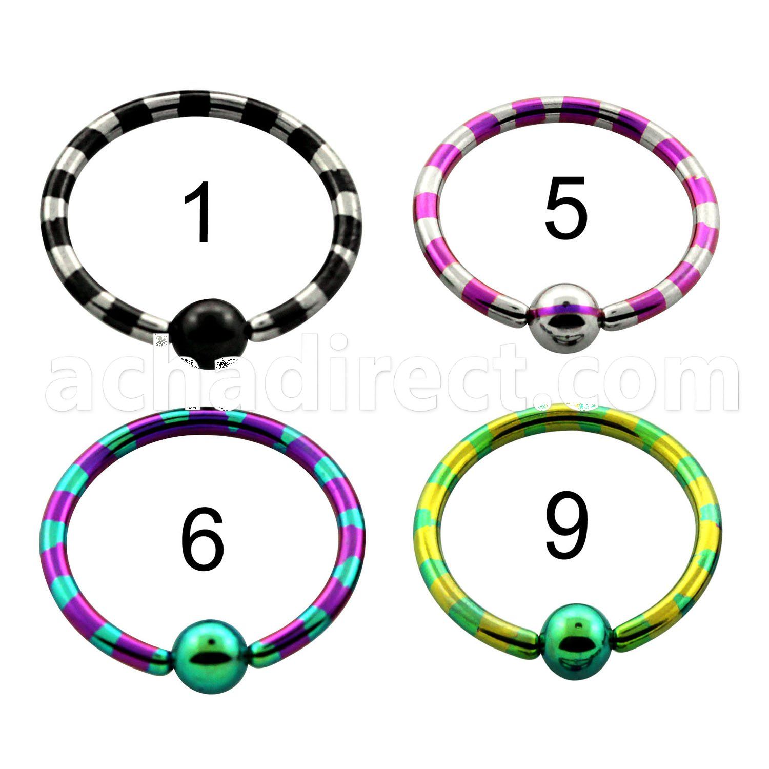 bctl14 zebra striped pvd 316l steel 4mm ball closure ring