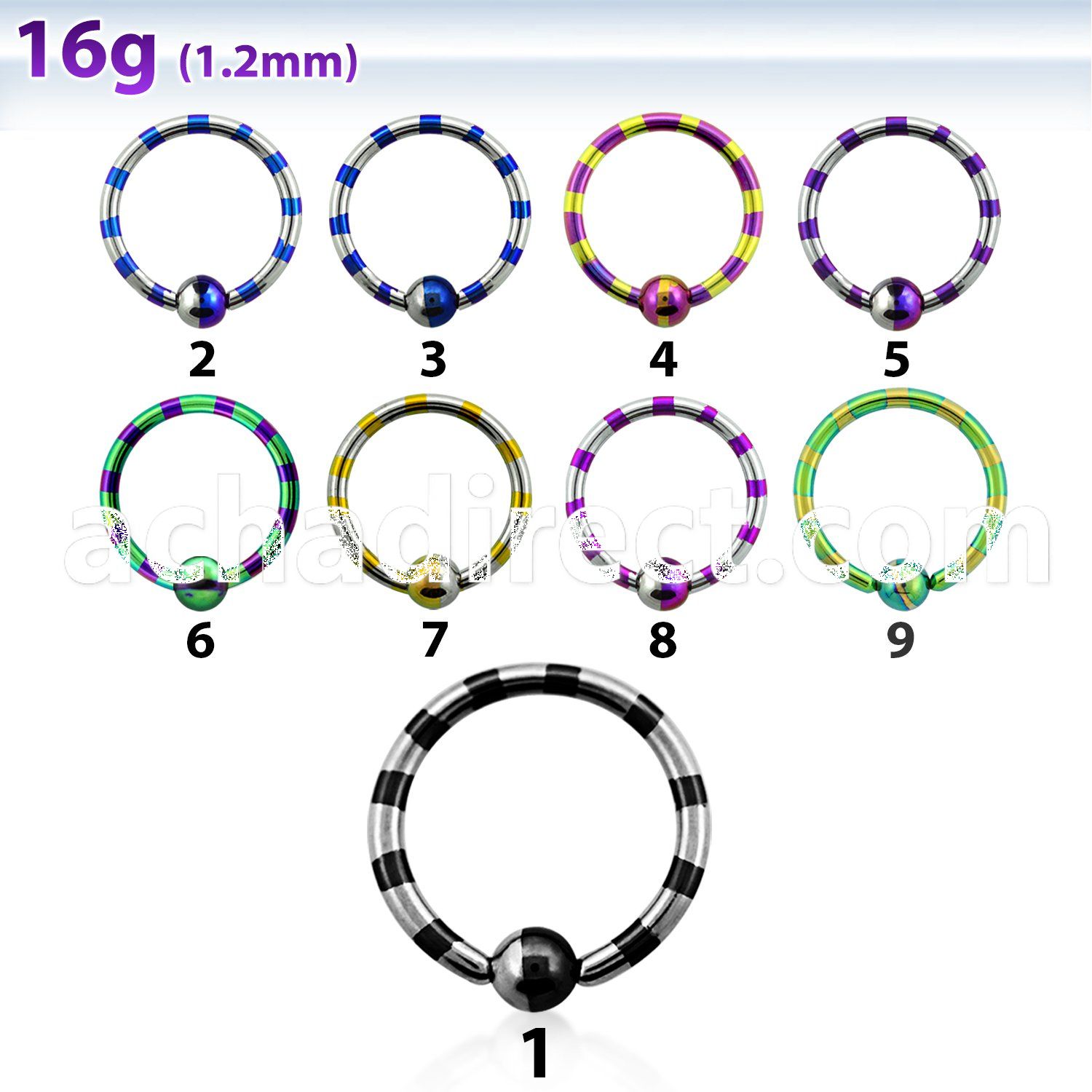 bctl16 zebra striped pvd 316l steel 3mm ball closure ring