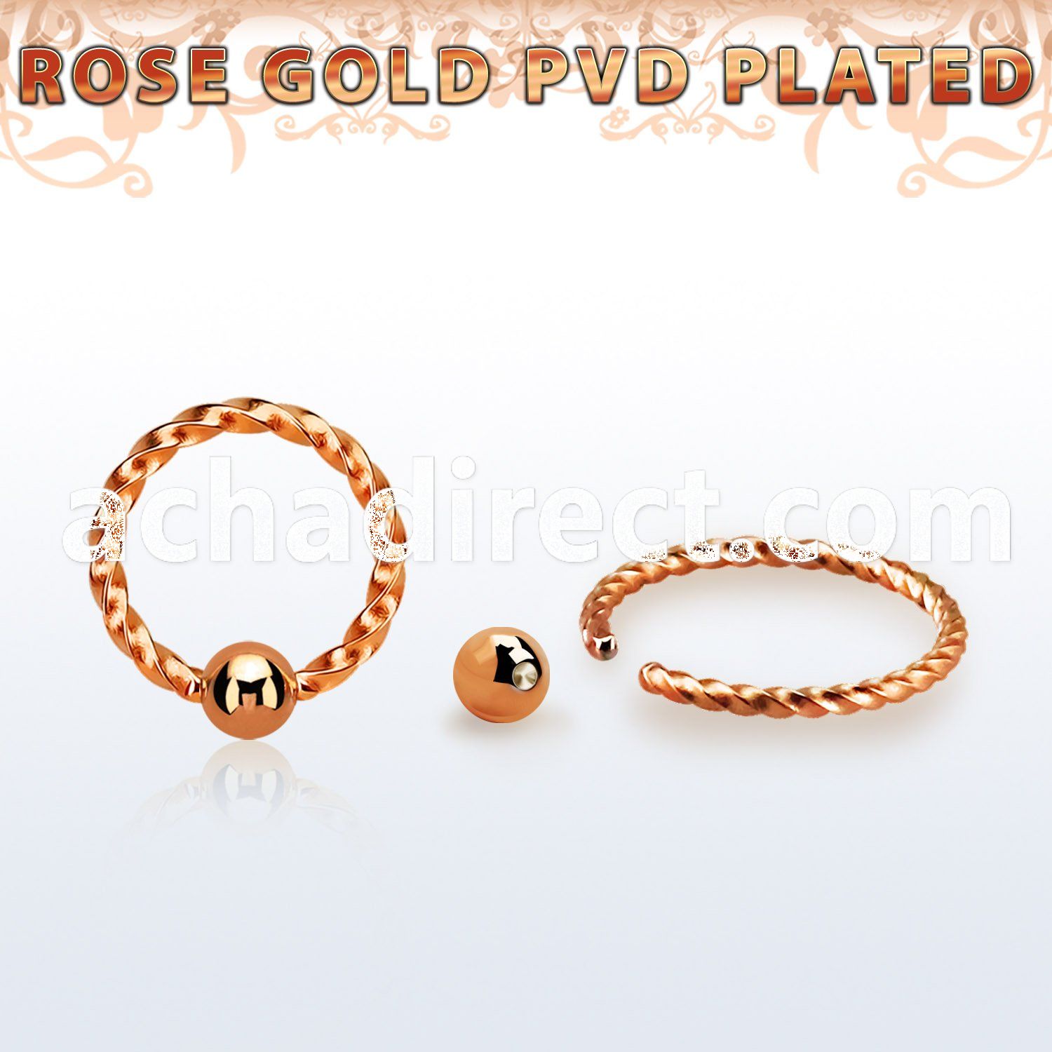 bcwtt18s rose gold plated steel ball closure ring w twisted wire