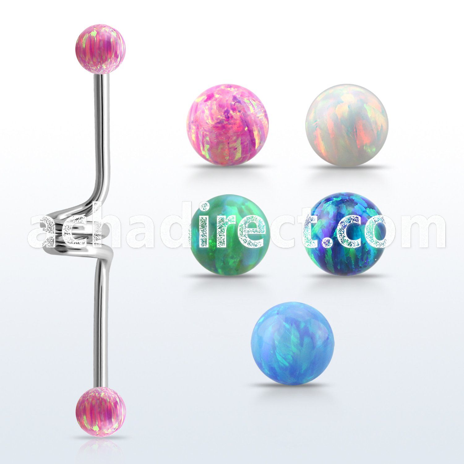 bdco4 316l steel industrial twister barbell w 4mm opal balls