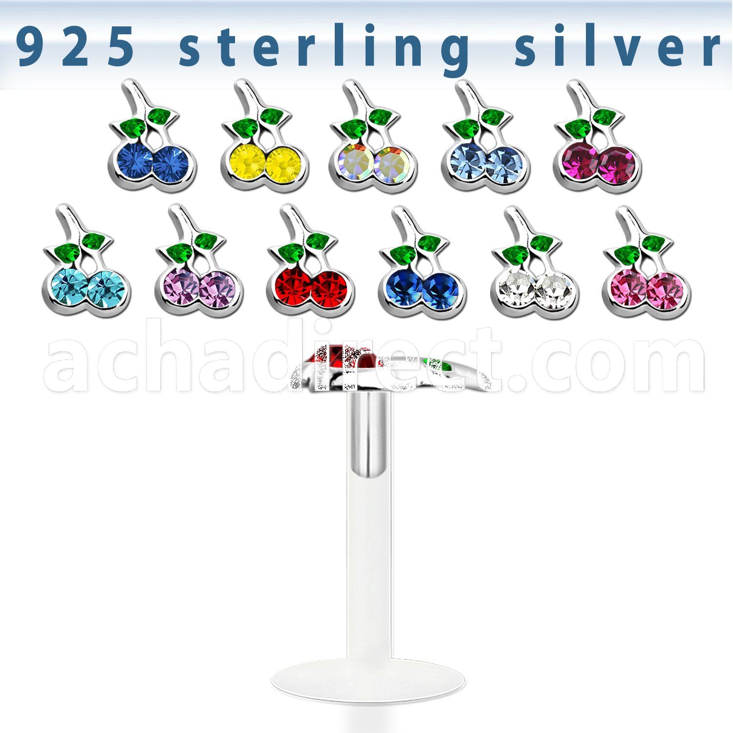 bilbch bio flex labret with cherry silver top w crystal