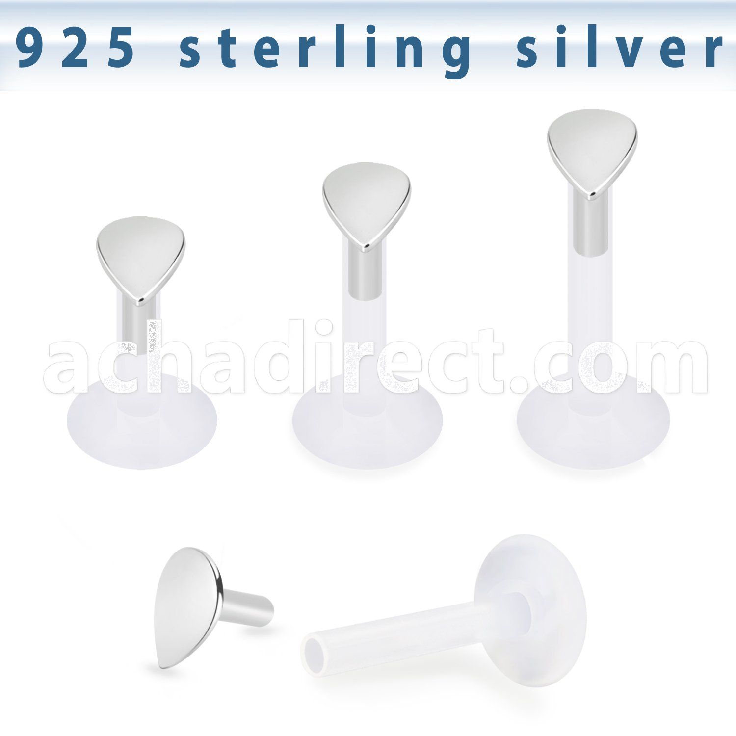 bilbdr clear bioflex labret 16g silver teardrop shape top