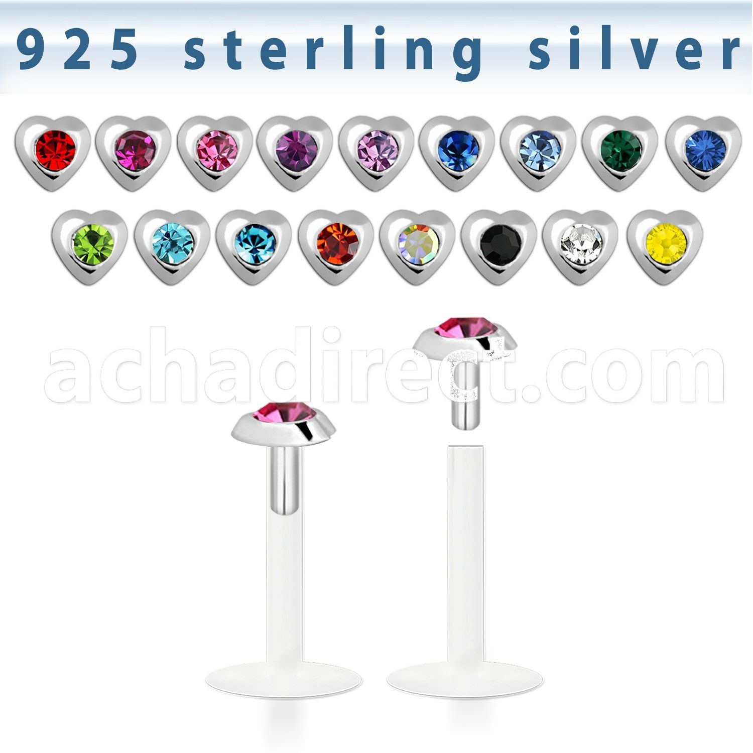 bilbh bio flex labret w silver heart top w central crystal