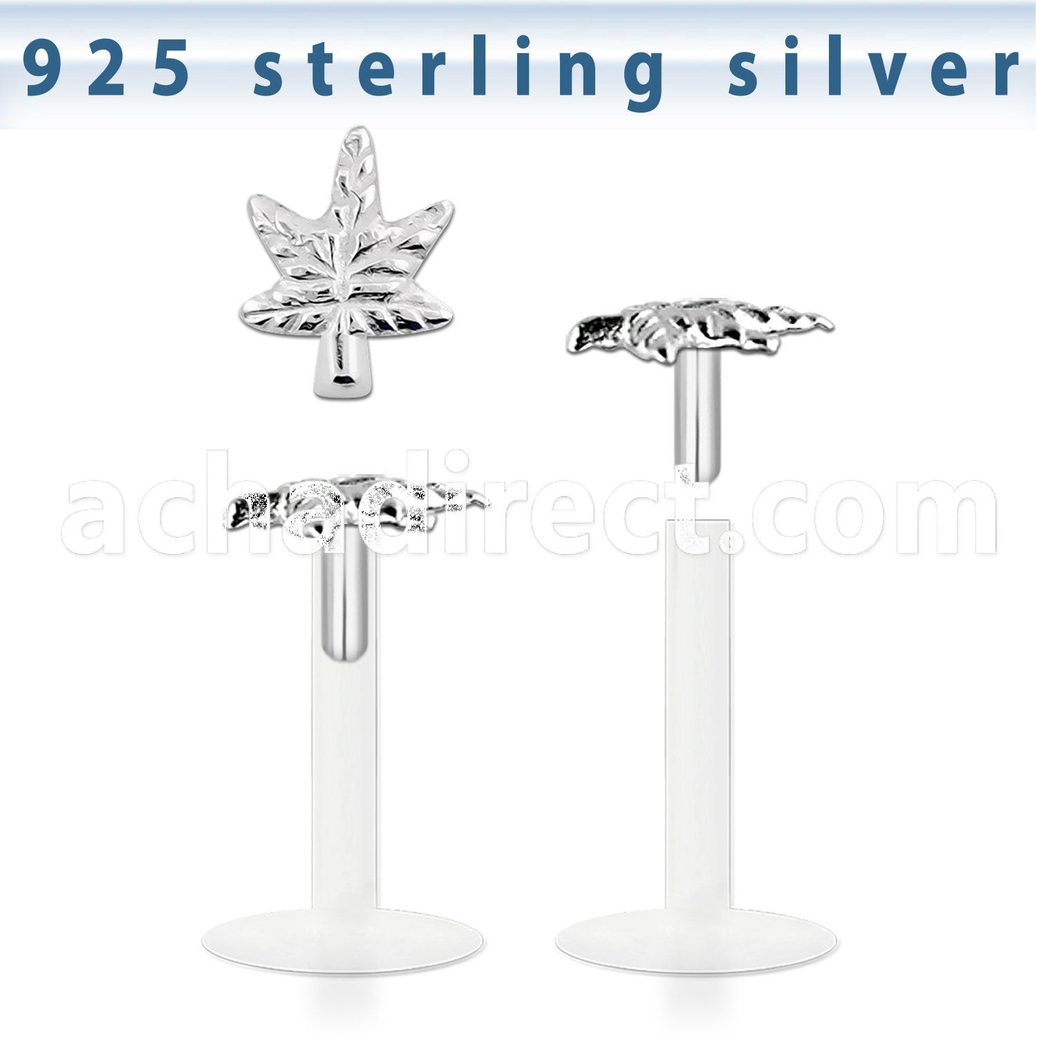 bilbma clear bio flex labret with silver marijuana leaf top