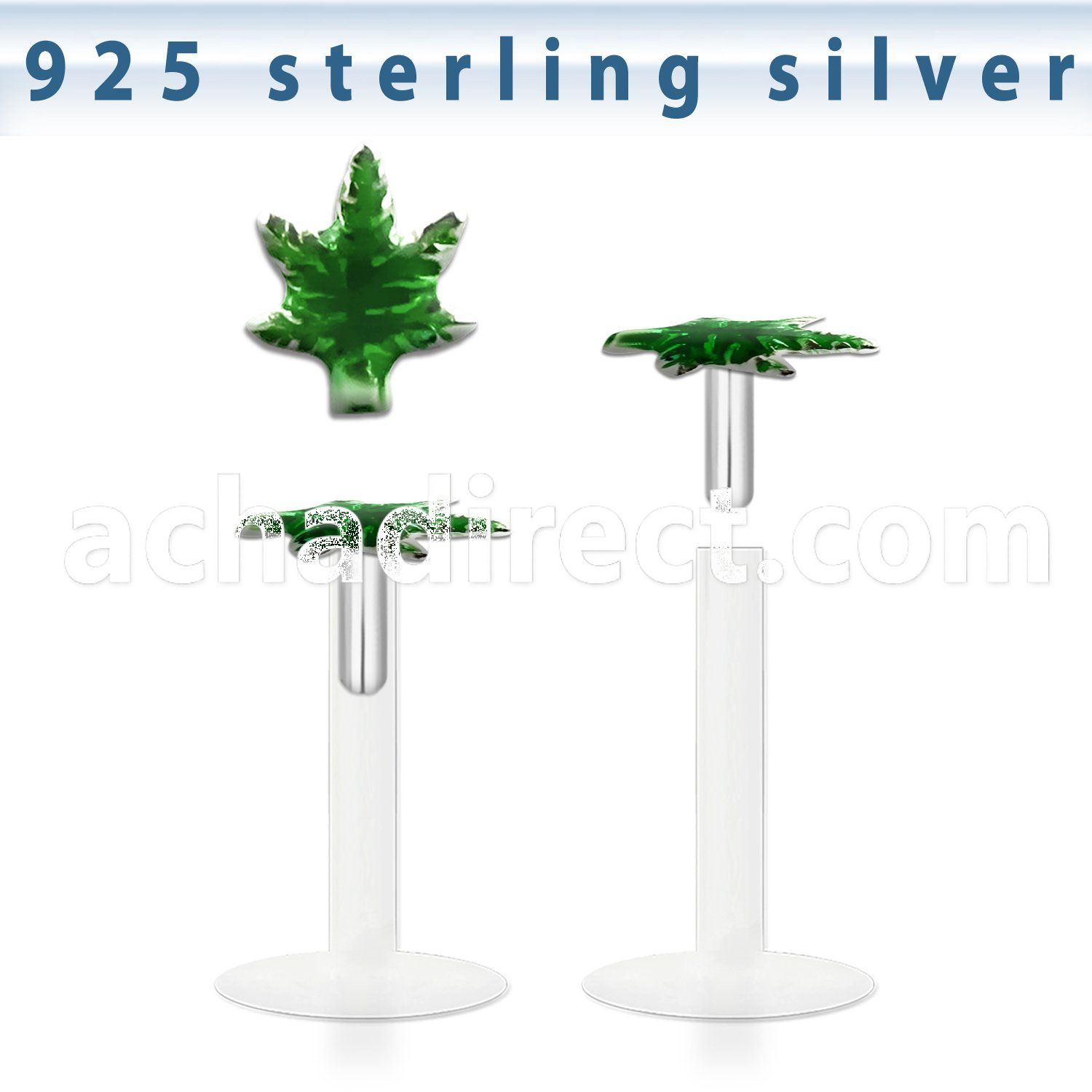 bilbmg bio flex labret green plated marijuana silver top