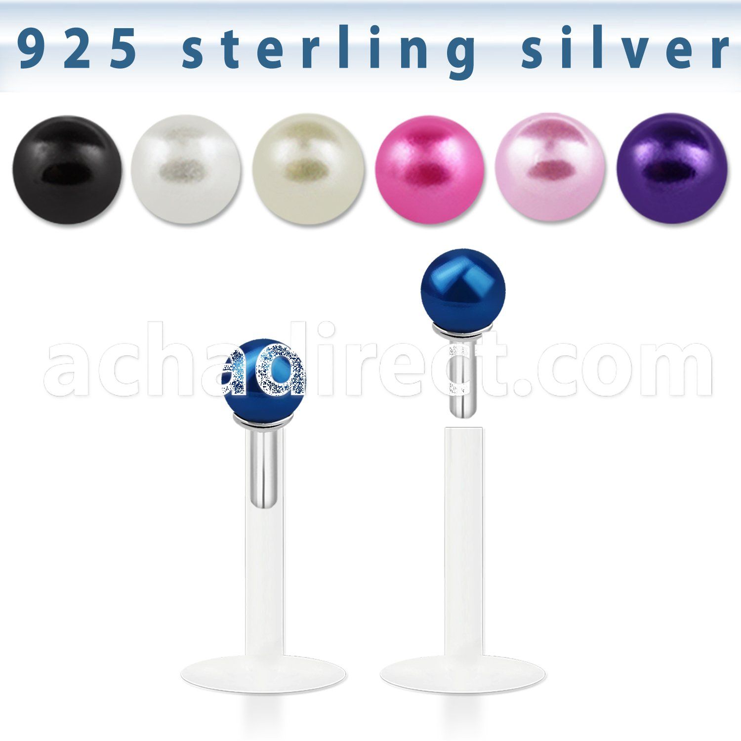 bilbpr bio flex labret with silver top with 3mm pearl ball