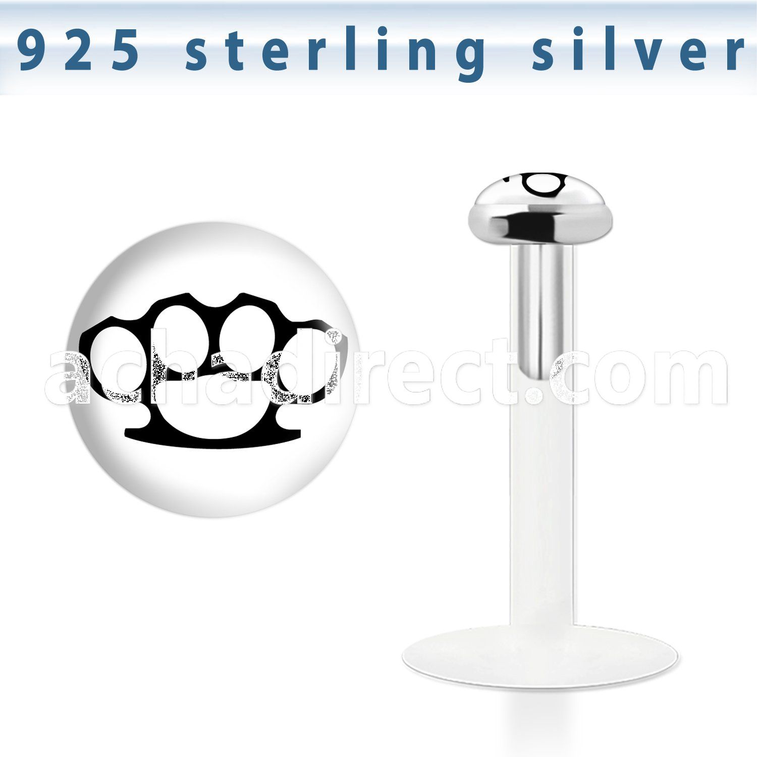 bilg37 bio flex labret w 3mm flat silver top w knuckles logo