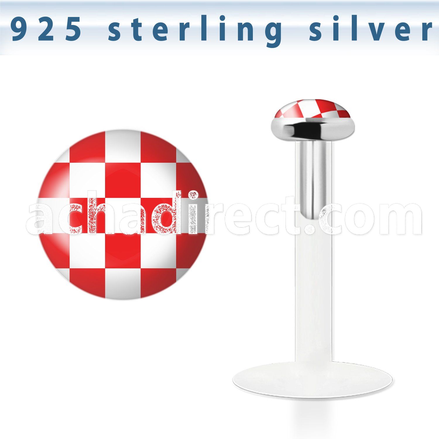 bilg45 bio flex labret w 3mm flat silver top w checkeredd logo