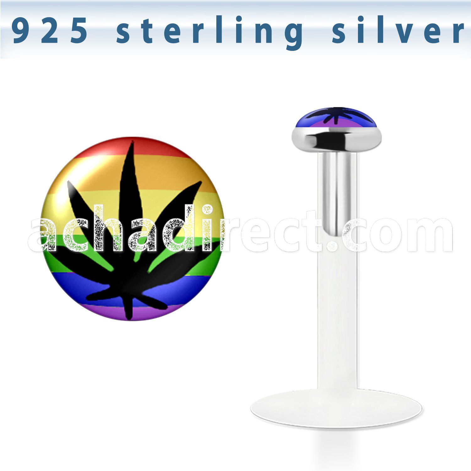 bilg4 bio flex labret w 3mm marijuana flat silver top