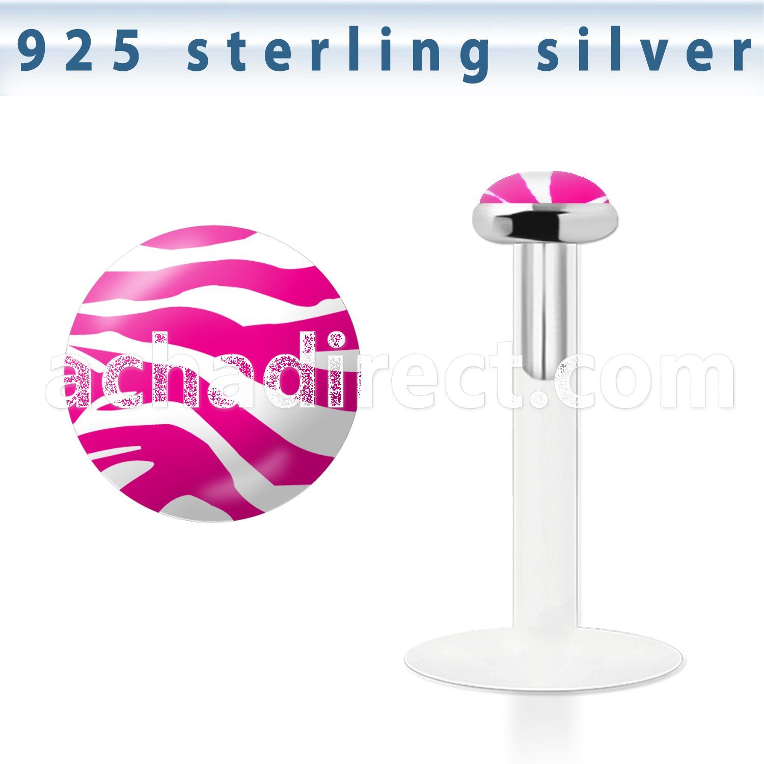 bilg51 bioflex labret w 3mm zebra stripes flat silver top