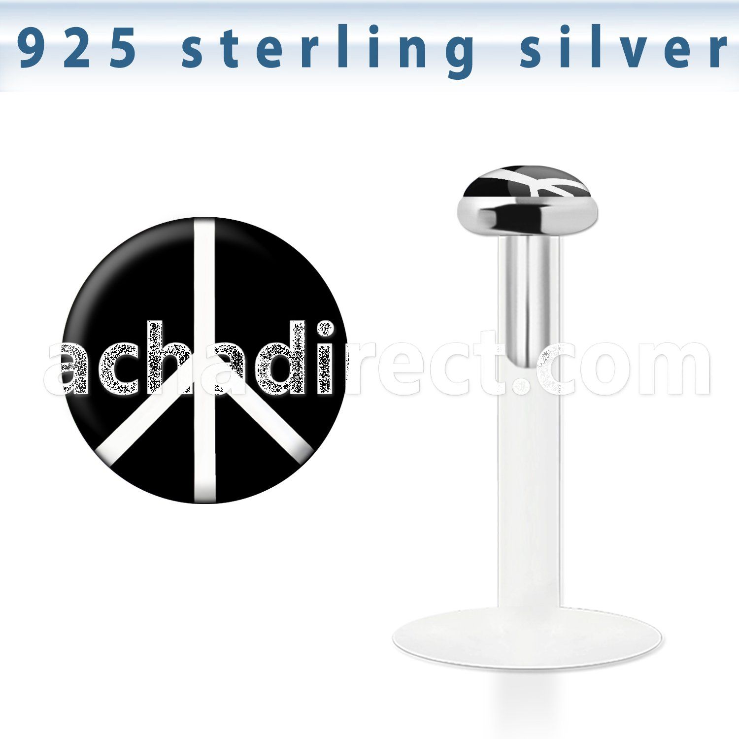 bilg53 bio flex labret w 3mm flat silver top w peace logo