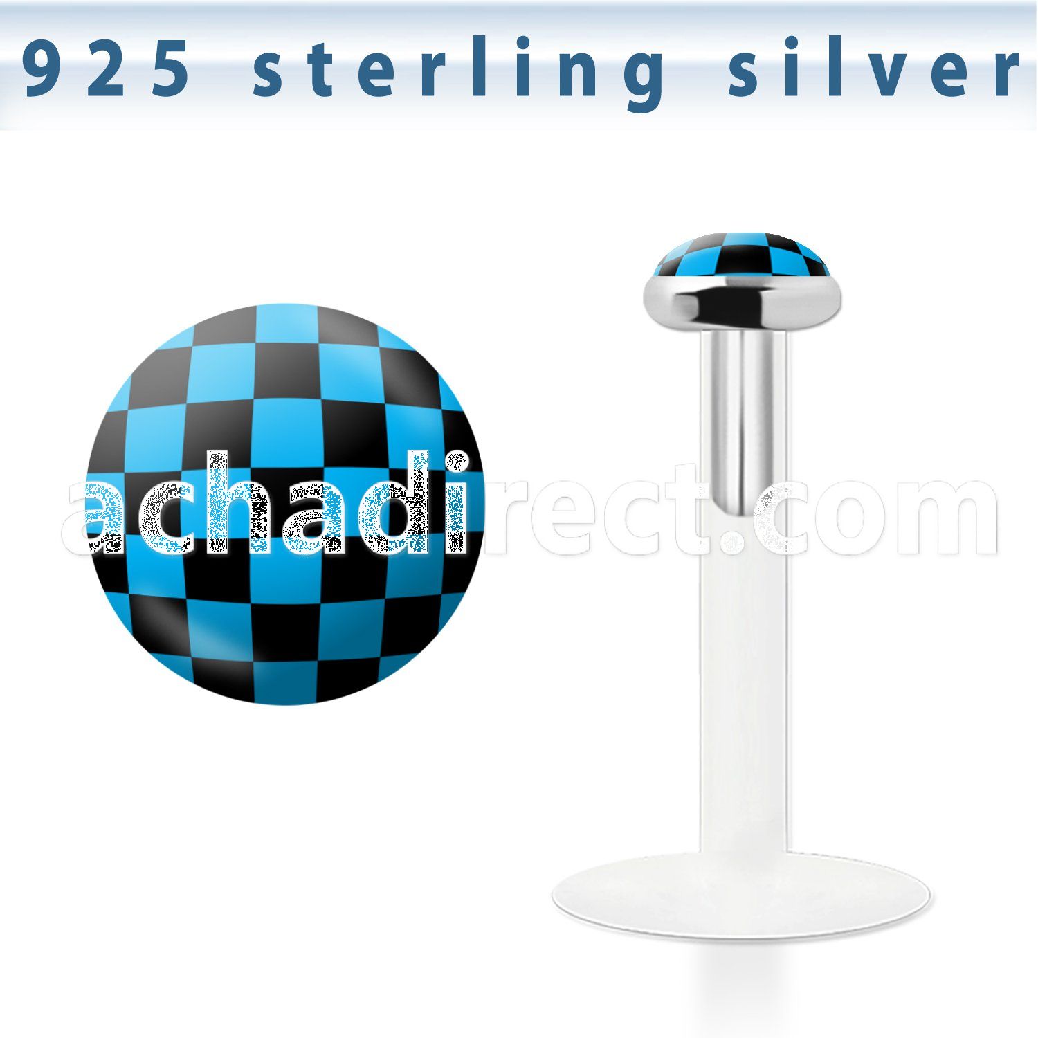 bilg54 bio flex labret w 3mm flat silver top w checkeredd logo