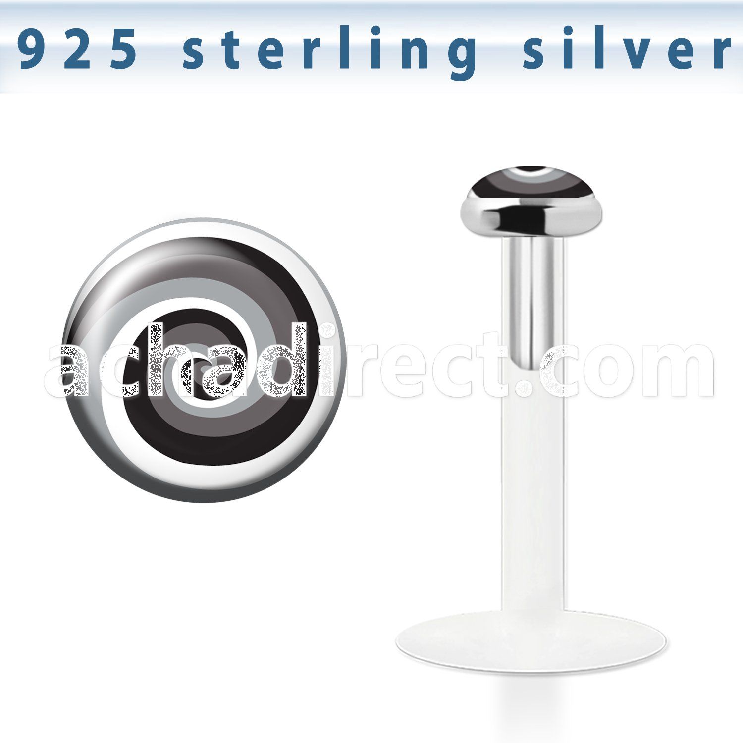 bilg56 bio flex labret with 3mm flat silver top w swirl logo