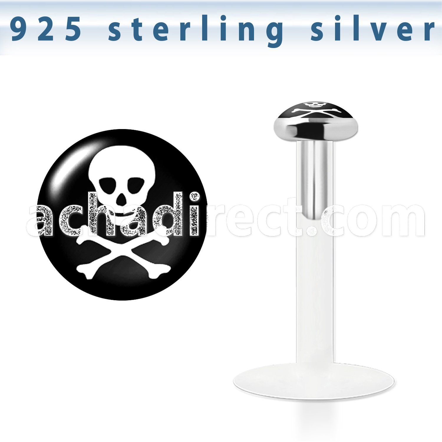 bilg5 bio flex labret w 3mm flat silver top w skull logo