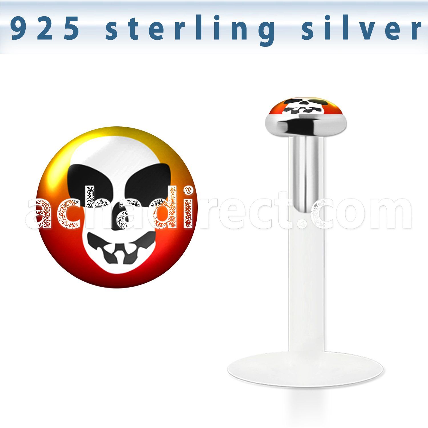 bilg8 bio flex labret w 3mm flat silver top w alien skull