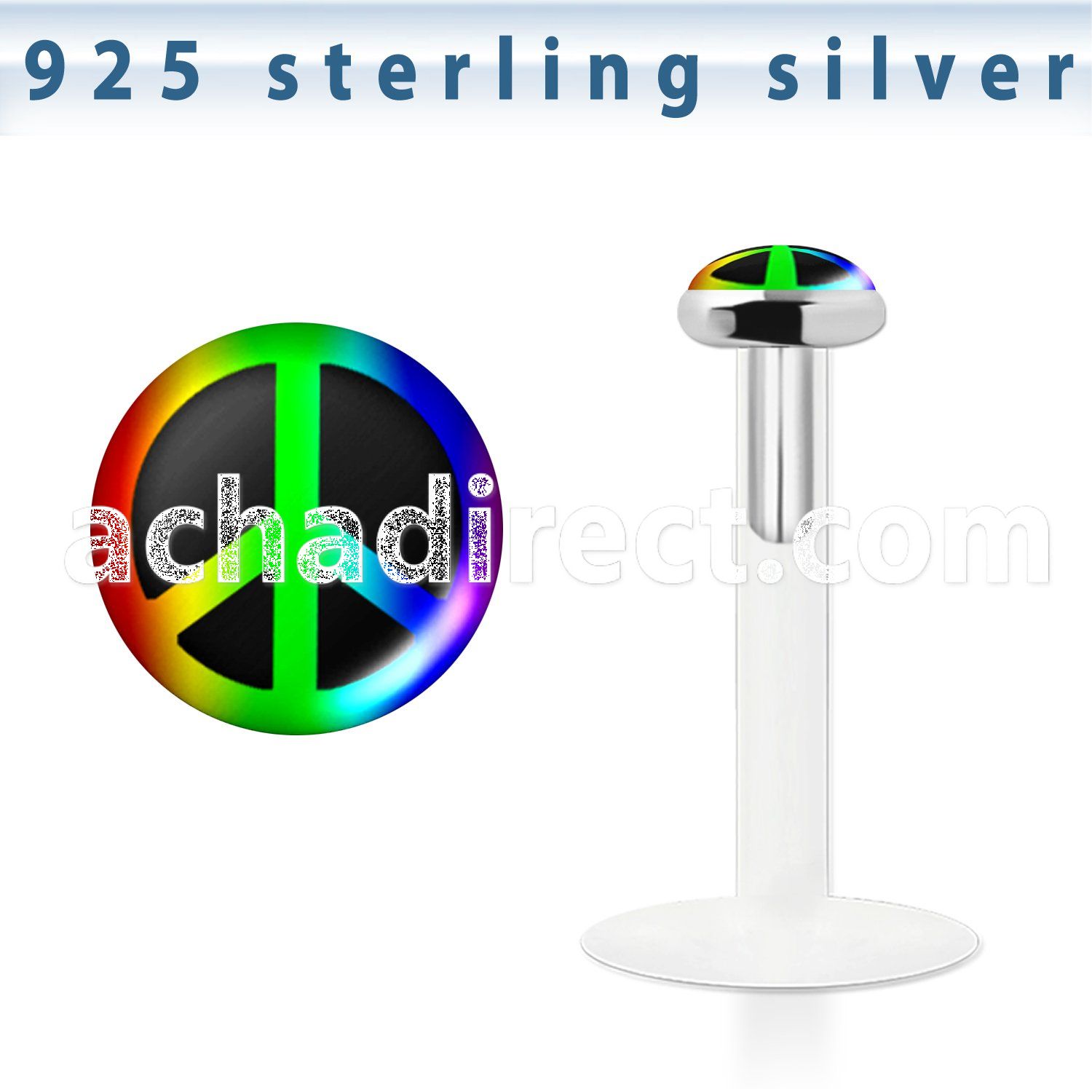 bilg9 bioflex labret w 3mm silver top w peace gay pride logo