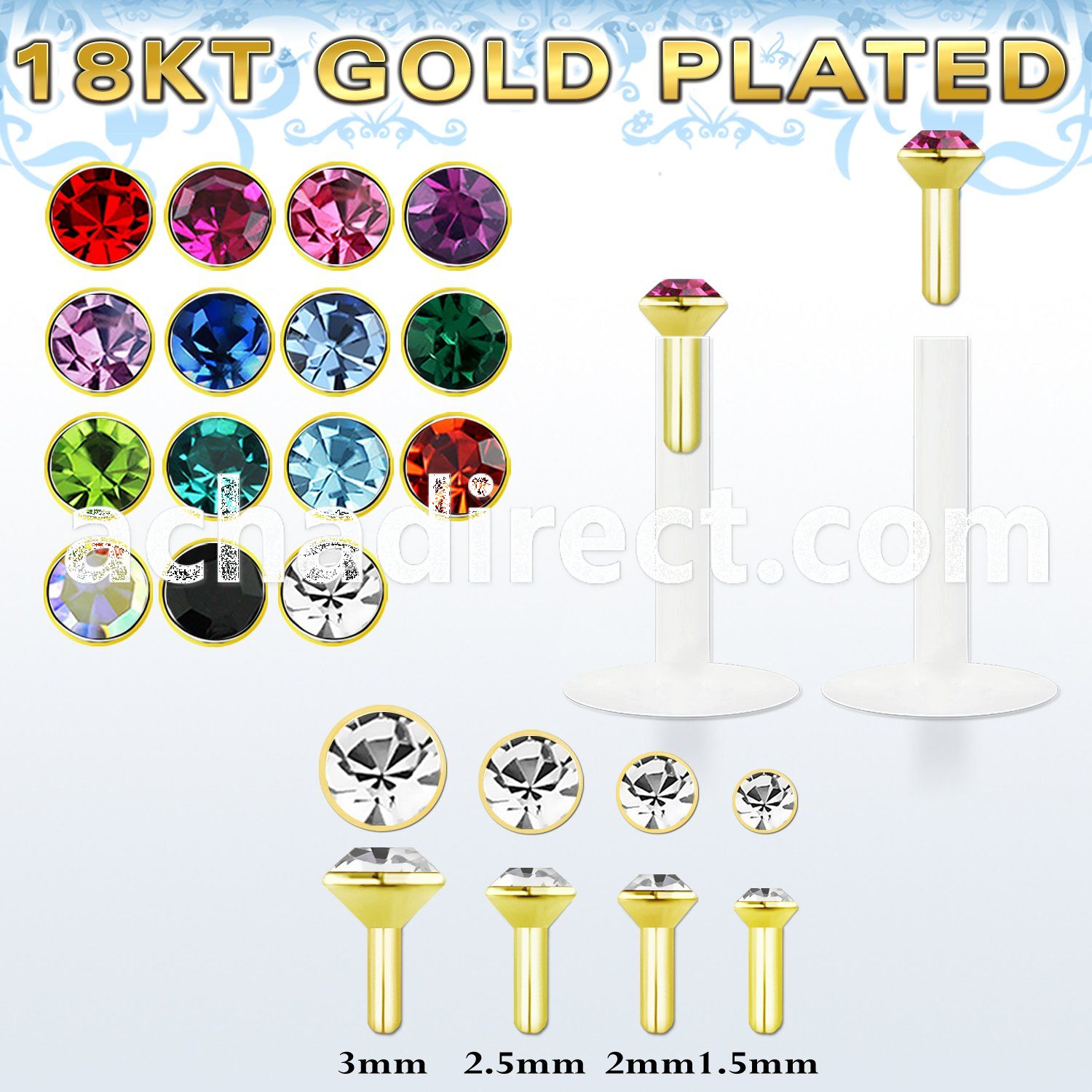 bilrg clear bio flexible labret colored crystal