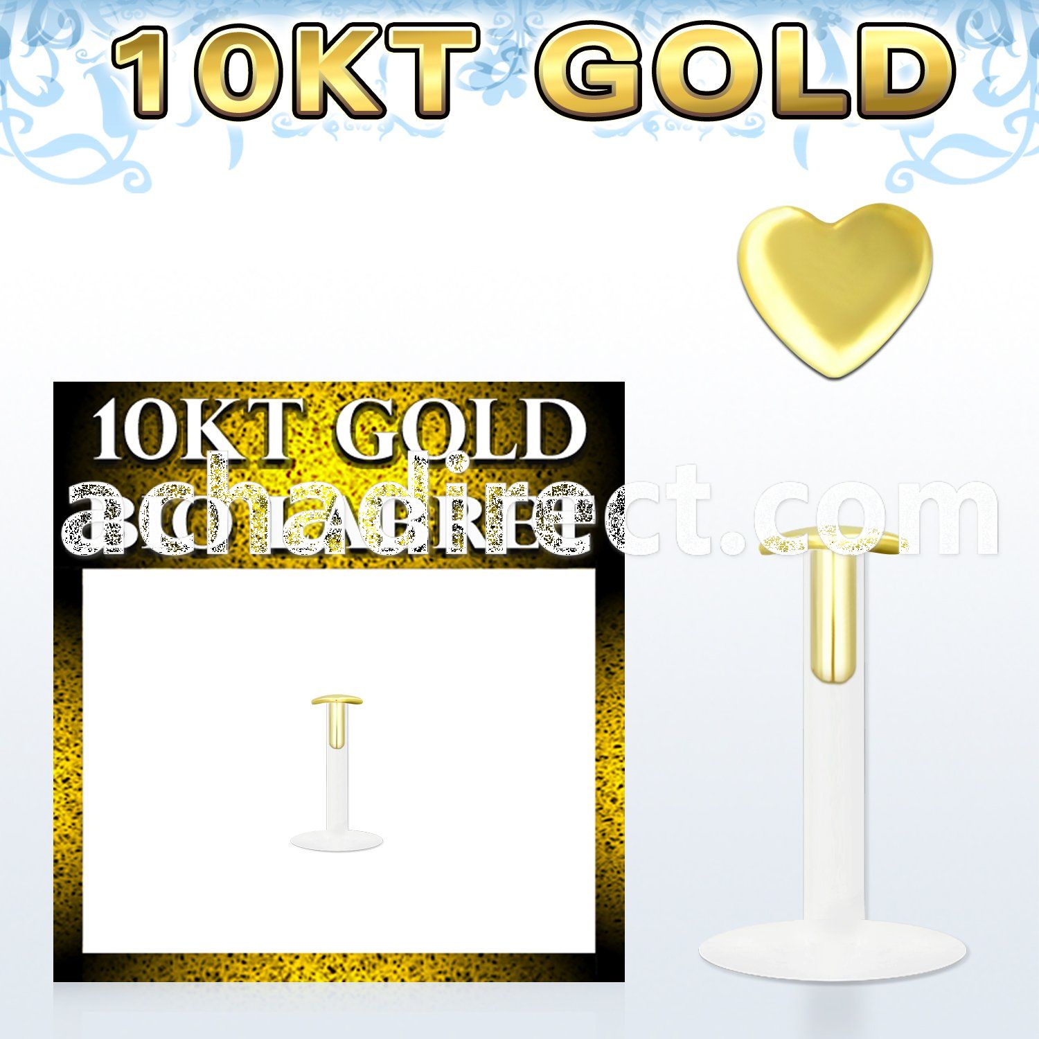 bio flex labret w push in 10kt gold heart shaped top