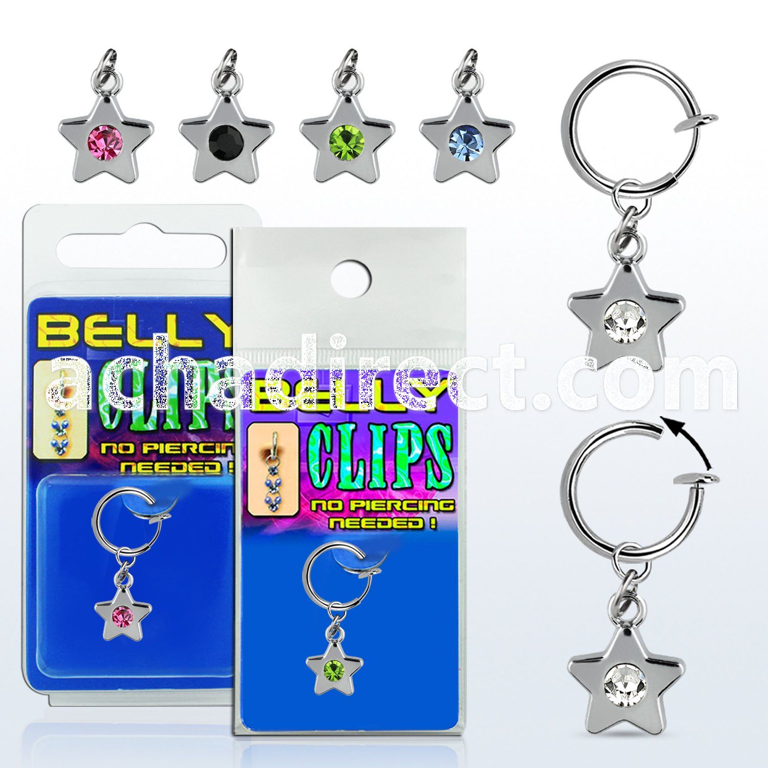 blcp398 fake belly clip w a dangling star w a crystal center 