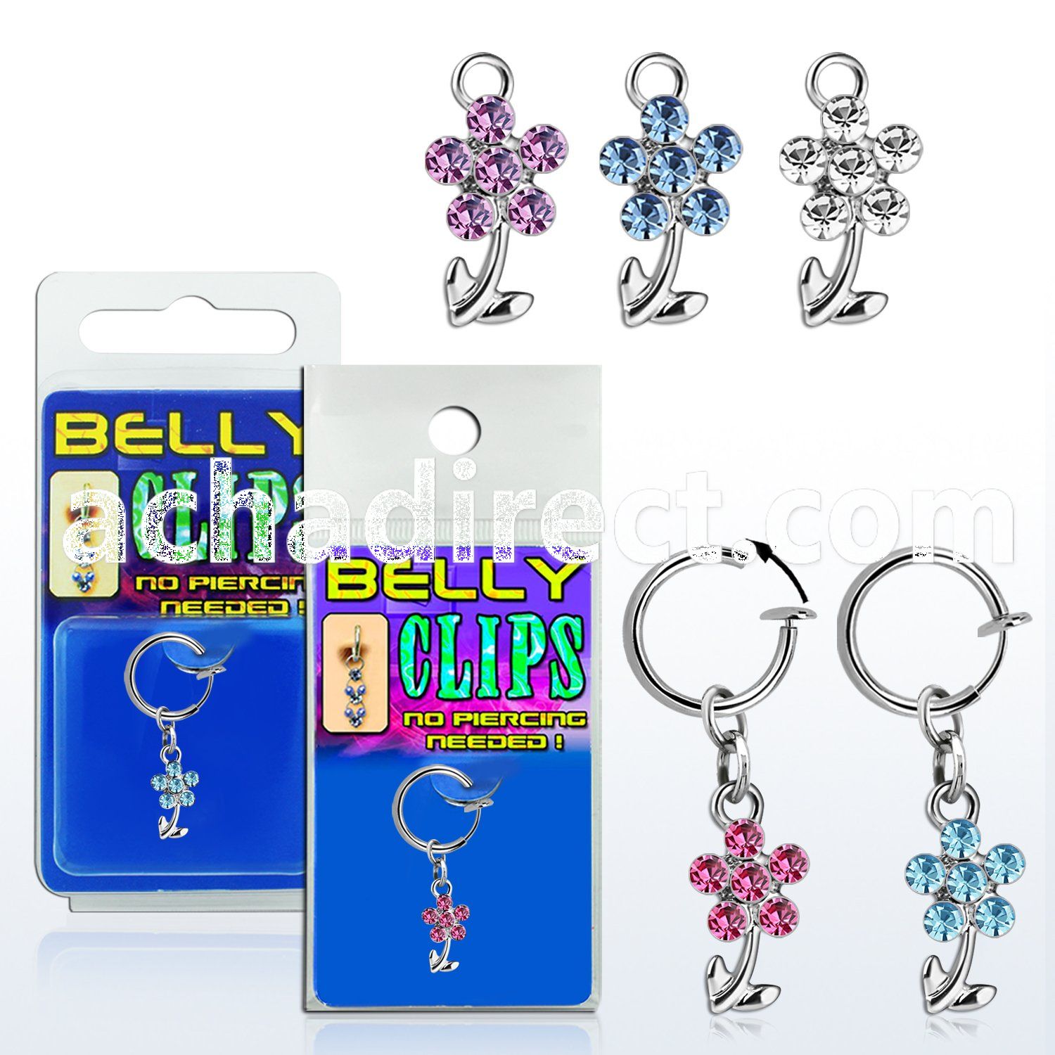 blcp4 fake belly clip w rhodium plated flower stem in pack