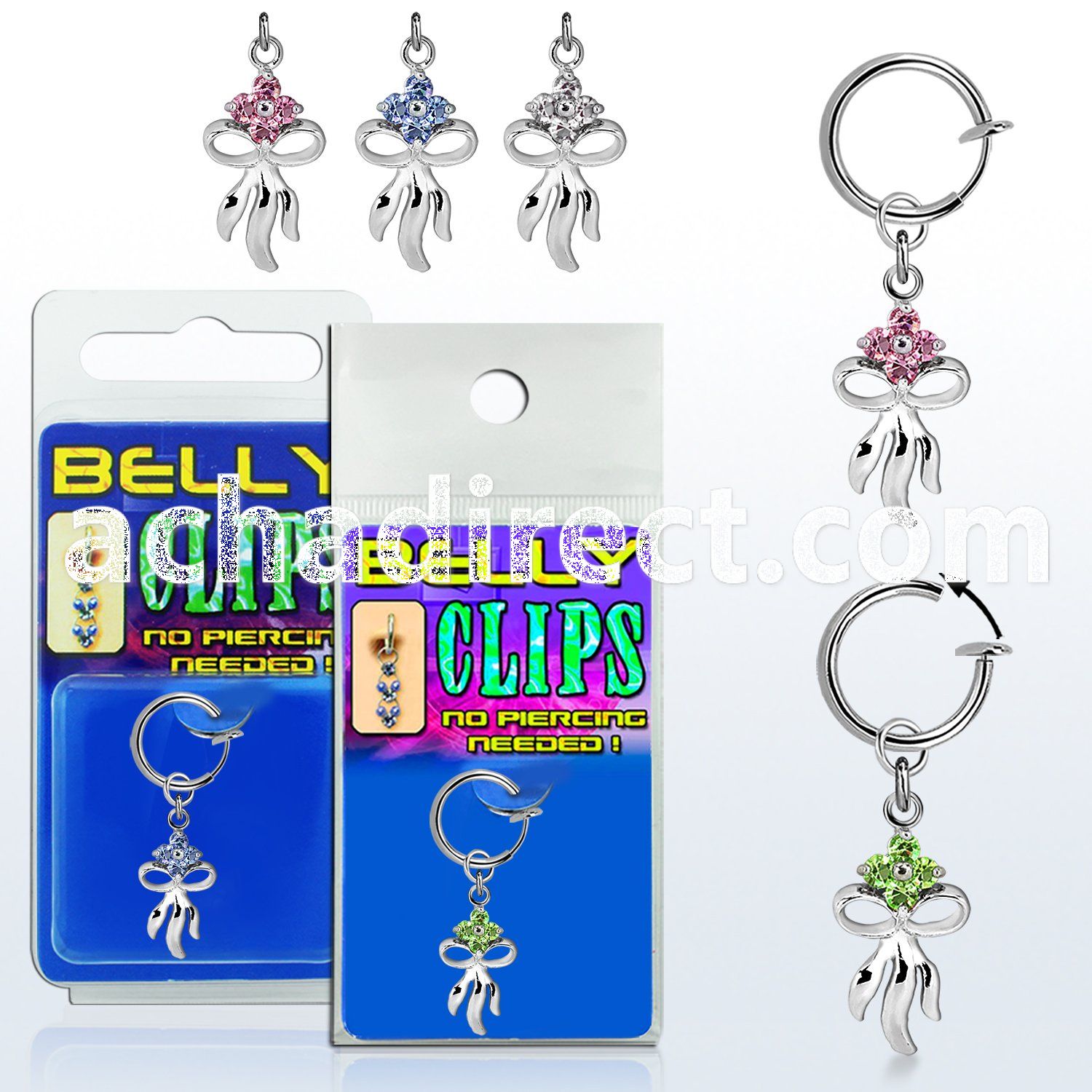 blcp508 fake belly clip w a dangling flower bow design 