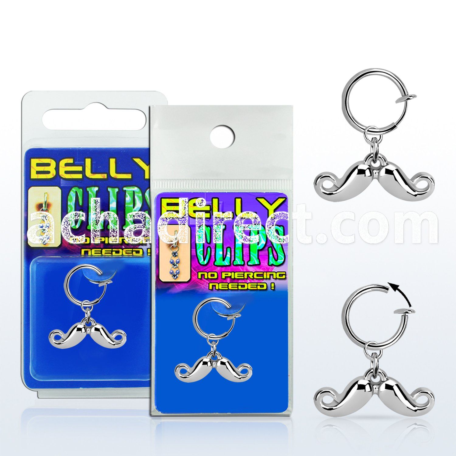 blcp519 fake belly clip w a dangling mustache design 