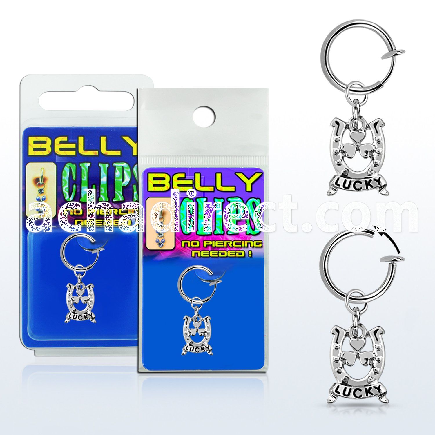 blcp572 fake belly clip w a dangling horseshoe w lucky banner 
