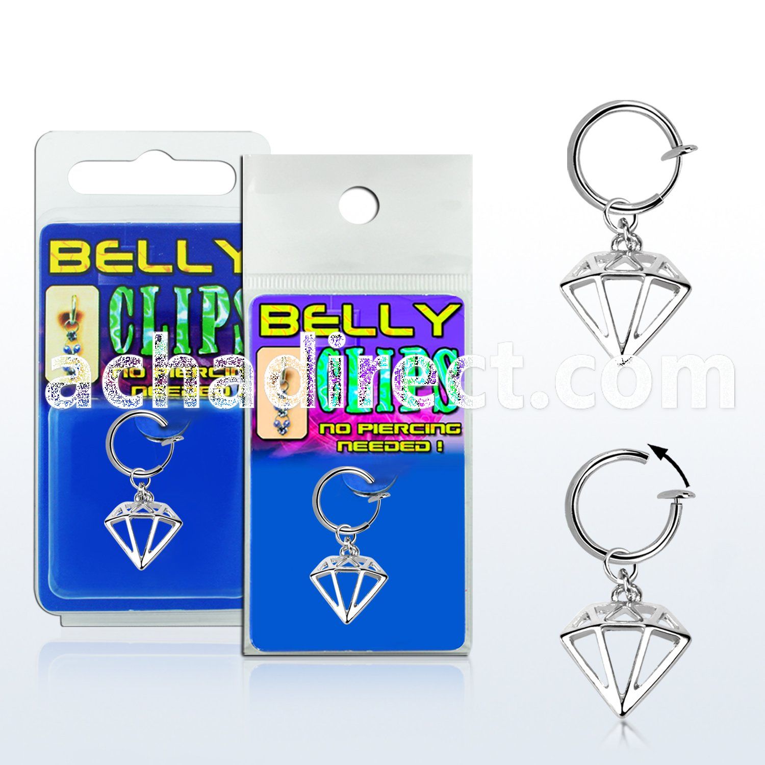 blcp575 fake belly clip w a dangling diamond shaped design 