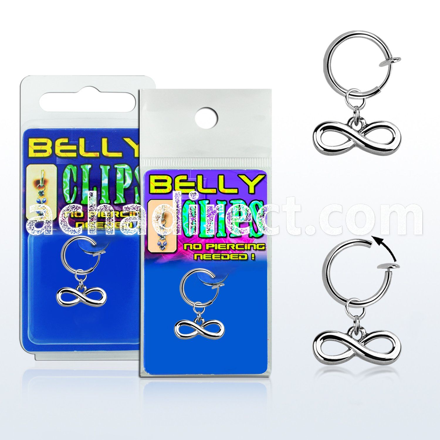 blcp618 fake belly clip w a dangling infinity symbol 