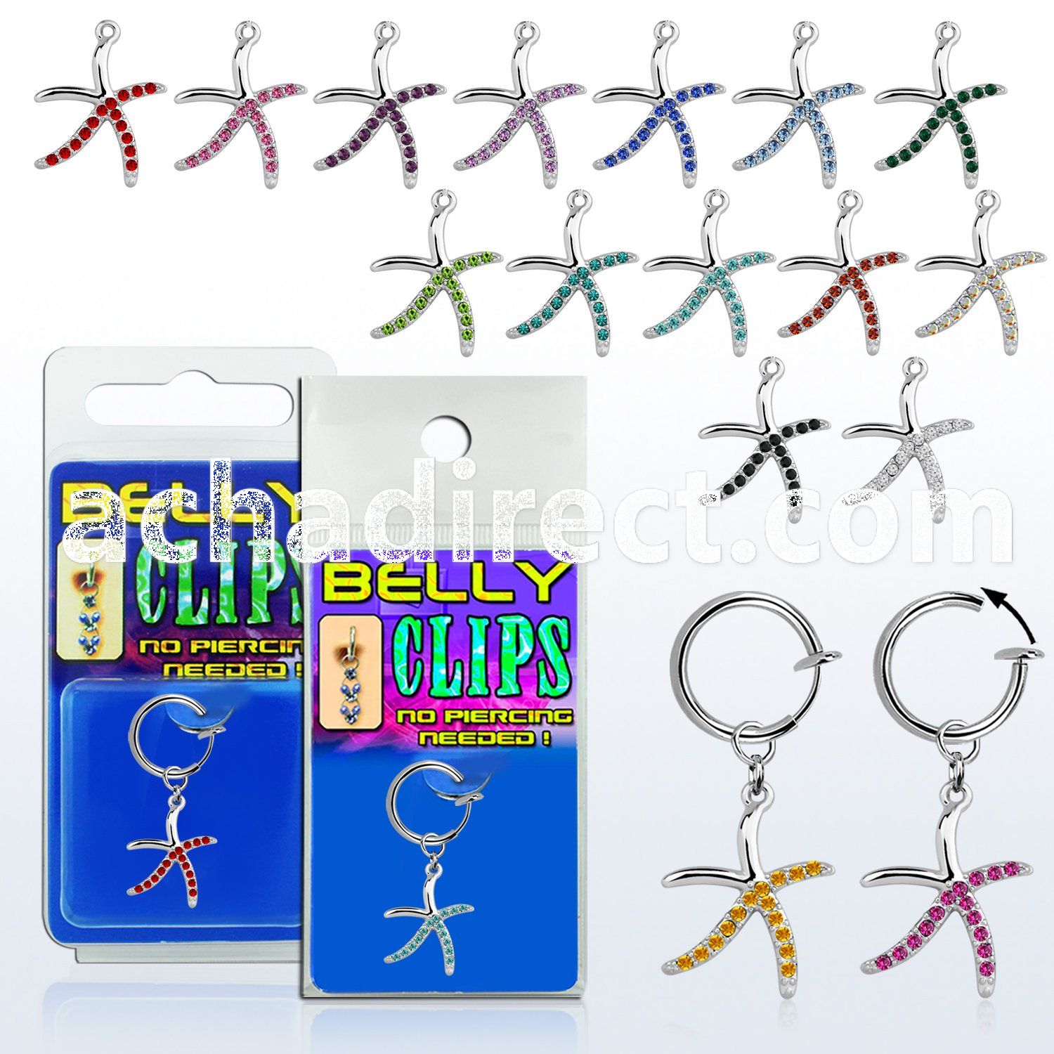blcp643 non piercing fake belly clip with a dangling star fish 