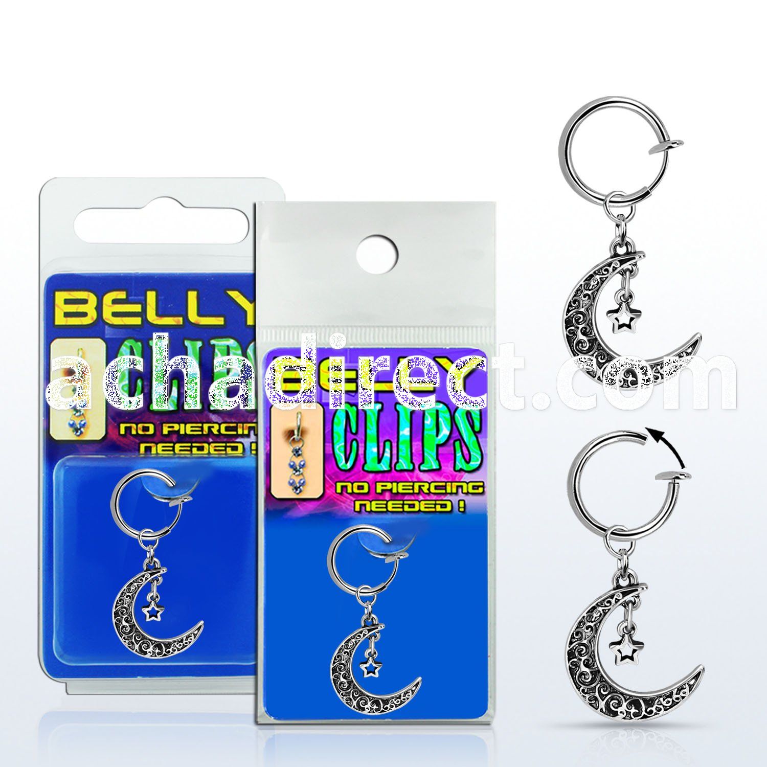 blcp730 fake belly clip w a dangling classic moon w the star 