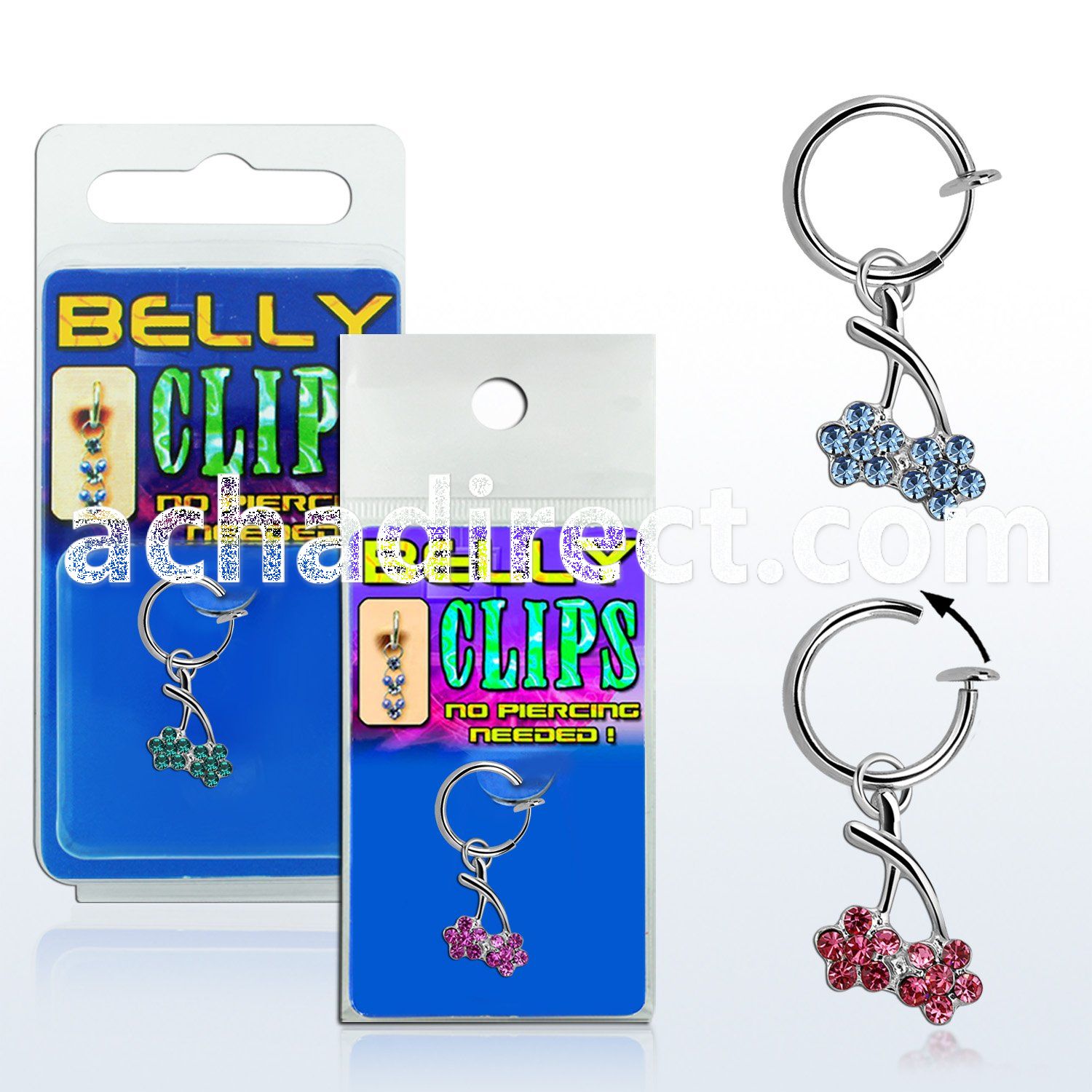 blcpflc2 fake belly clip w a dangling twin flower design 