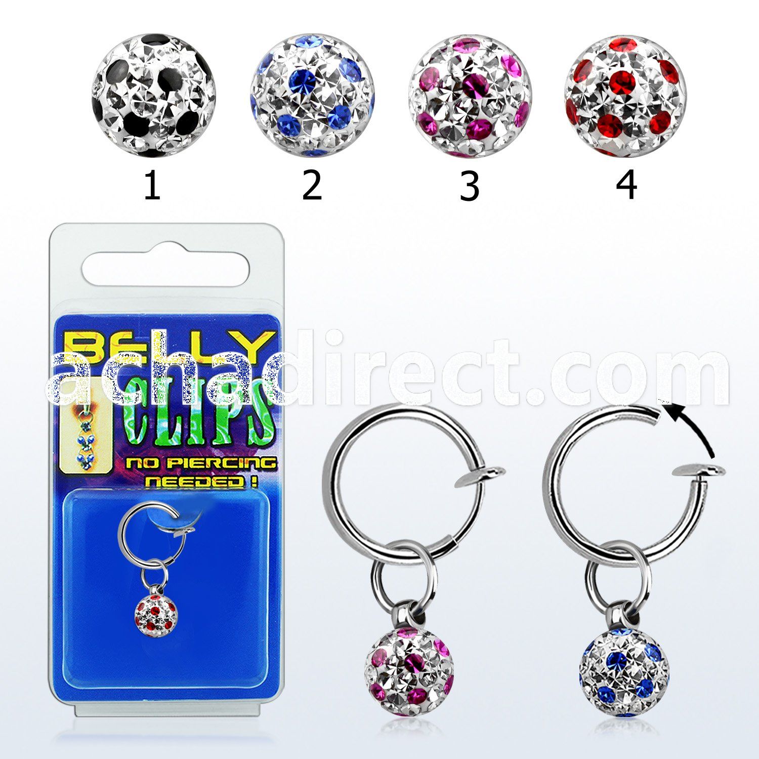 blcpt117a fake belly clip w 5mm dotted crystal resin in package