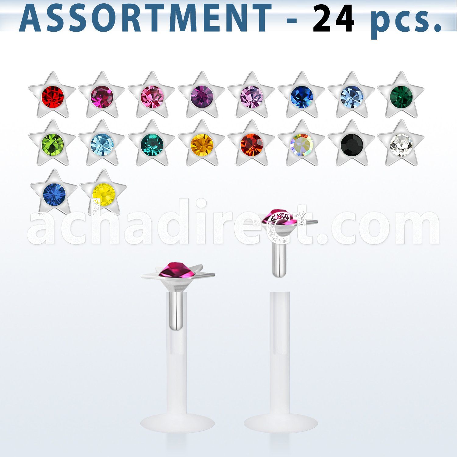 blk180 bio flex labret with silver star top w central crystal