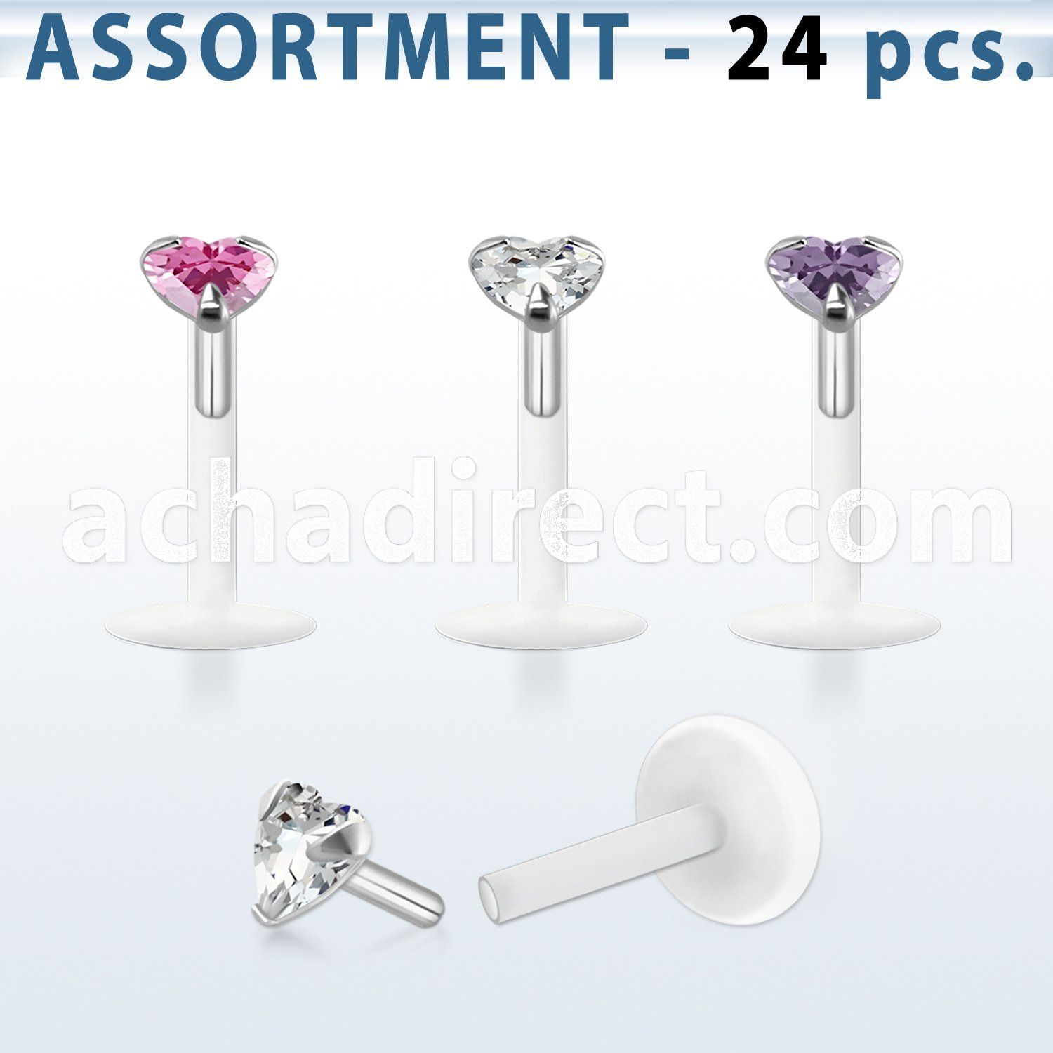 blk183 bio flex labret with 3mm prong set heart shaped cz