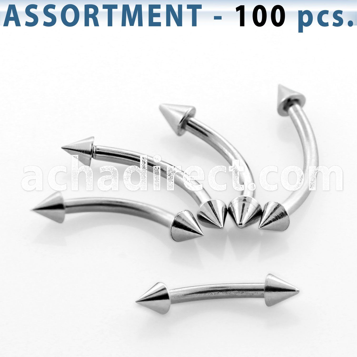 blk19b bulk of 316l steel eyebrow bananas with 2 5mm cones