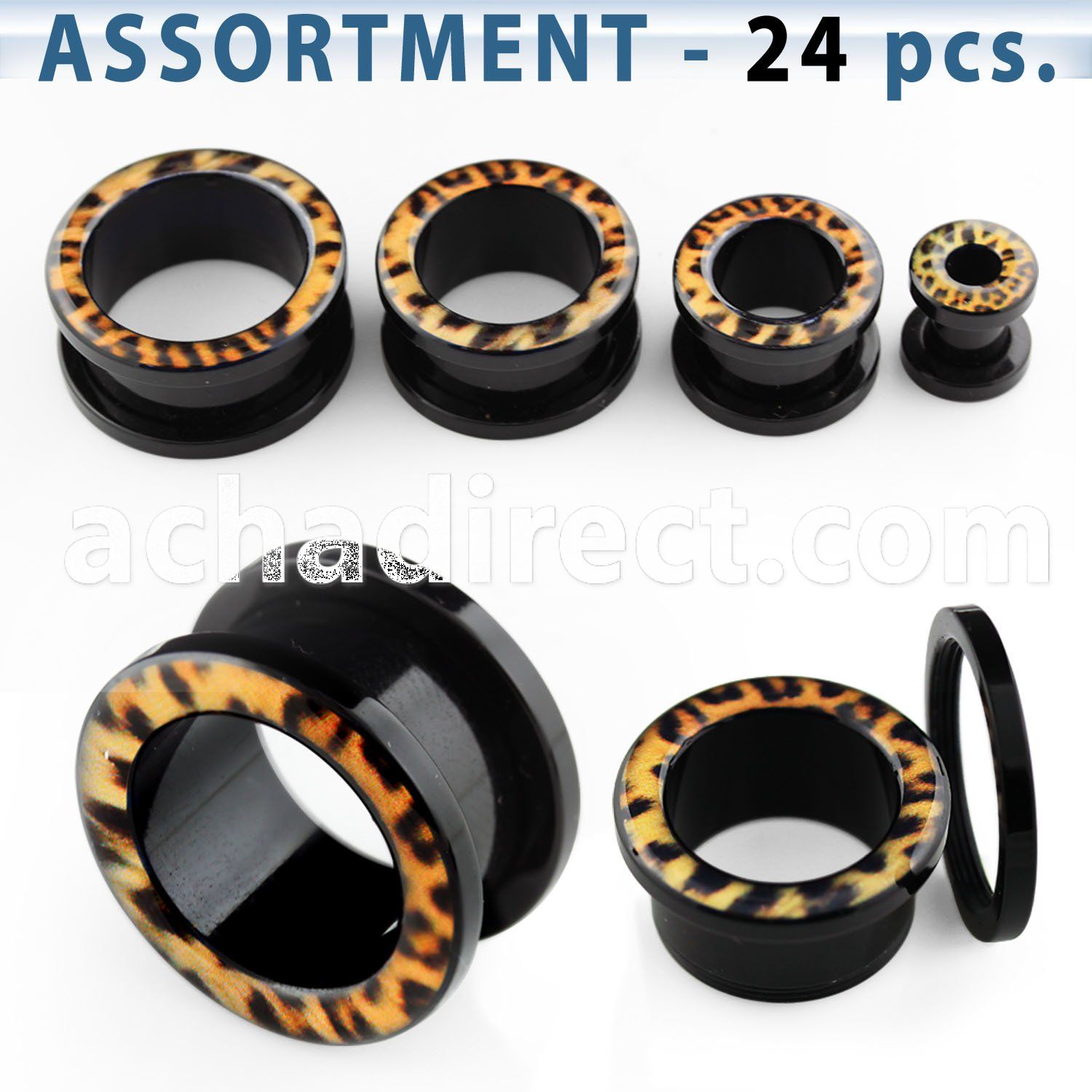 blk237 black acrylic flesh tunnel plug with leopard fur logo