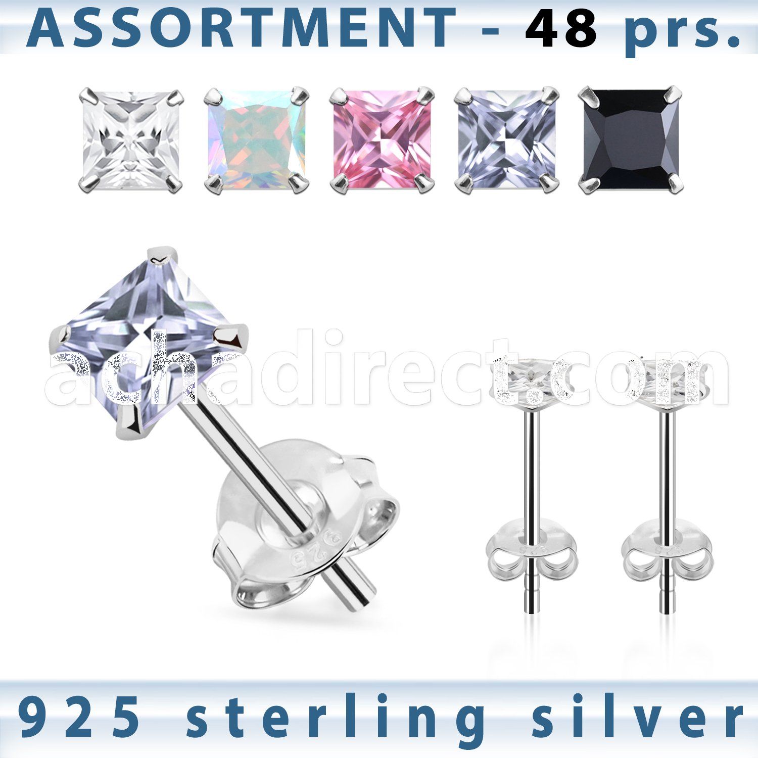 blk259s sterling silver earring stud with 2 4mm square cz